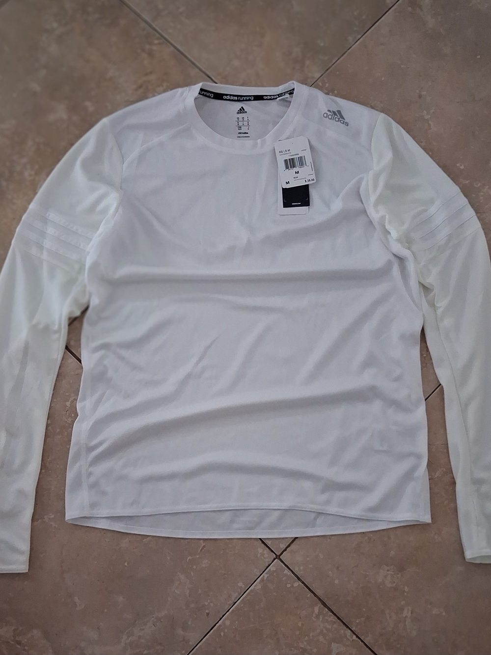 adidas White Long-Sleeve Athletic Tee